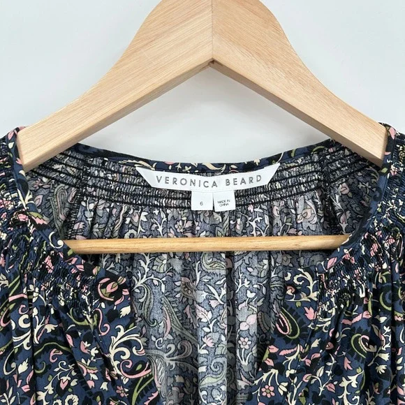 Veronica Beard Karlina Blue Paisley Smocked Cotton Mini Dress Size 6 - Picture 3 of 5